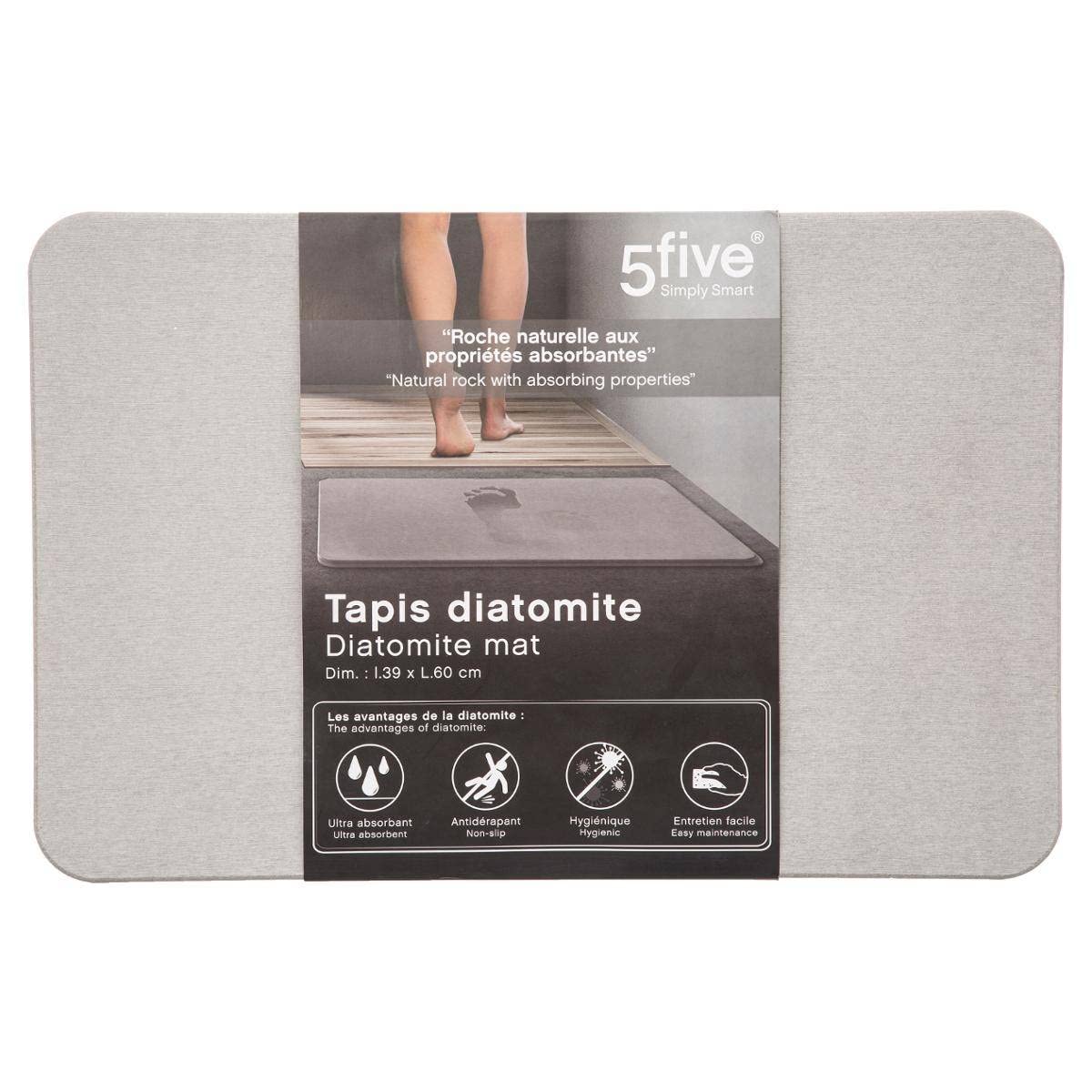 Tapis de Salle de Bain Gris Super Absorbant en Diatomite 39x60 cm Séchage Rapide