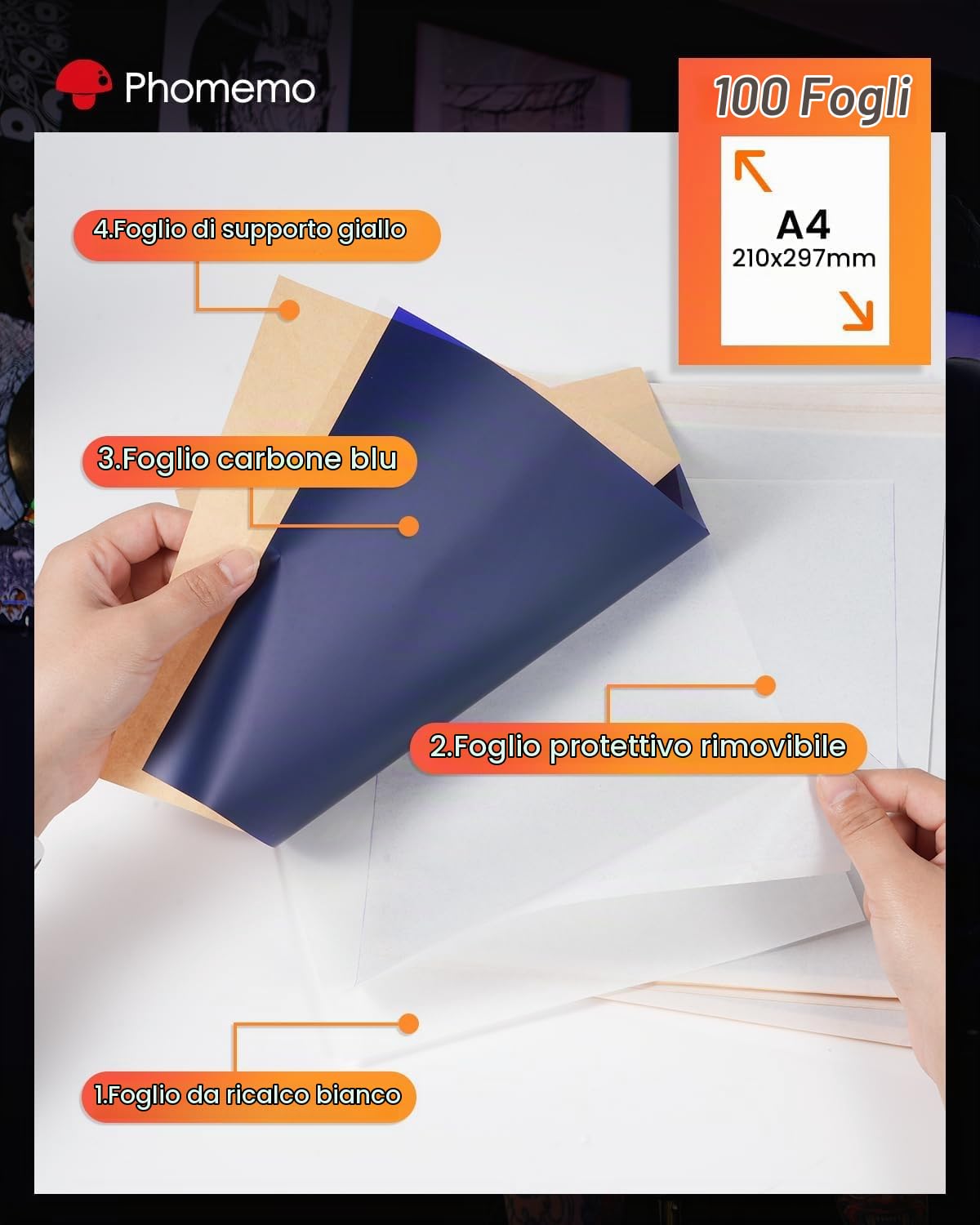 Phomemo Premium Tattoo Transfer Papier, M08F Tattoo Transfer Papier für Tattooing, Compatibile con M08F TP81 M08F Plus, 100 Fogli
