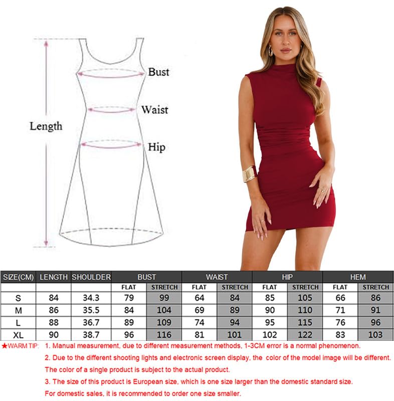 Robe Courte Femme Sexy sans Manches Col Haut Robes Moulante Chic et Élégante Wrap Mini Robe de Soiree Ete Tenues Décontractée Bodycon Robes Fourreau de Clubbing Cocktail Fête