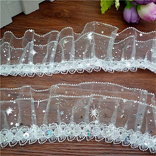 1/3/5Yards 3-Layer Golden Silver Flower Stars Lace Gathered Pleated Sequined Trim Diy Wedding Lace Trim For Sewing #TOP4