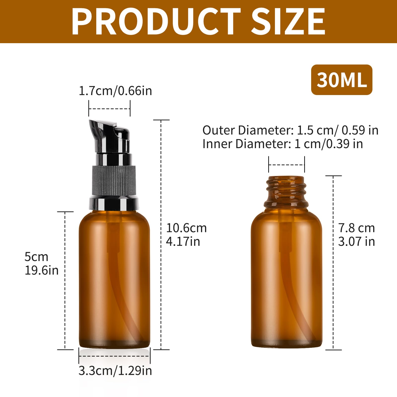 Episkey 8 bottiglie vuote di vetro marrone da 50 ml, dispenser per