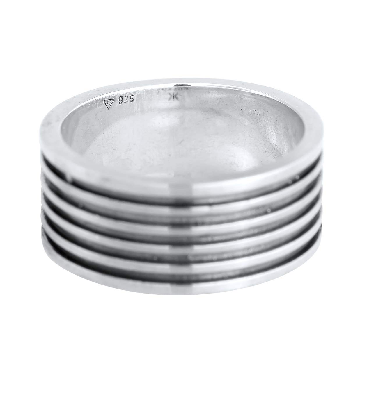 Kuzzoi Anillo para hombre oxidado macizo (10 mm) en plata de ley 925, accesorio de joyería vintage para hombre con estructura acanalada, anillo distintivo para hombres de tamaño 60 – 66, 0601762921