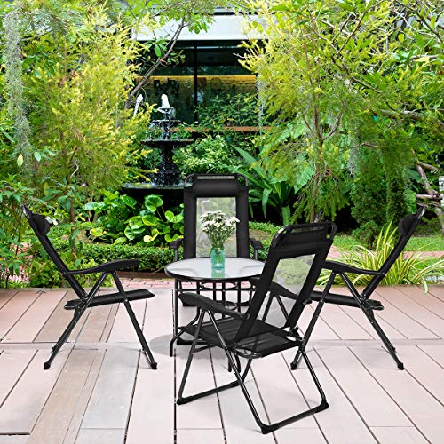 Giantex Set Of 4 Patio Dining Chairs, Folding Lounge Chairs With 7 Level Adjustable Backrest, 300 Lbs Capacity, Outdoor Portable Chairs With Metal Frame #TOP1