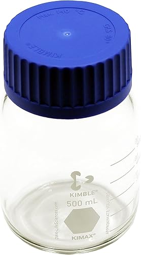 HFS (R 1PCPACK 500ML Botellas redondas de almacenamiento de medios de laboratorio, con tapón de rosca GL80 PP, vidrio de borosilicato
