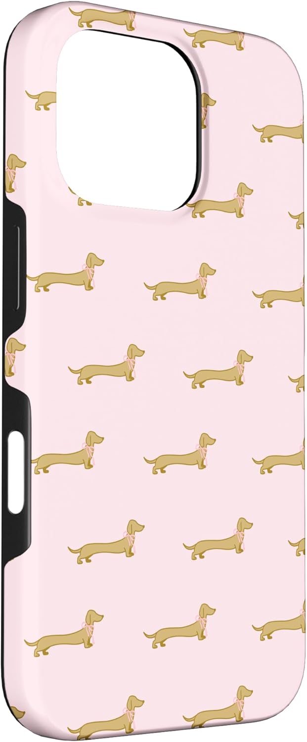 Gold Dachshund Coquette Pink Bow Wiener Dog Doxie Sausage Case for iPhone 16 Pro