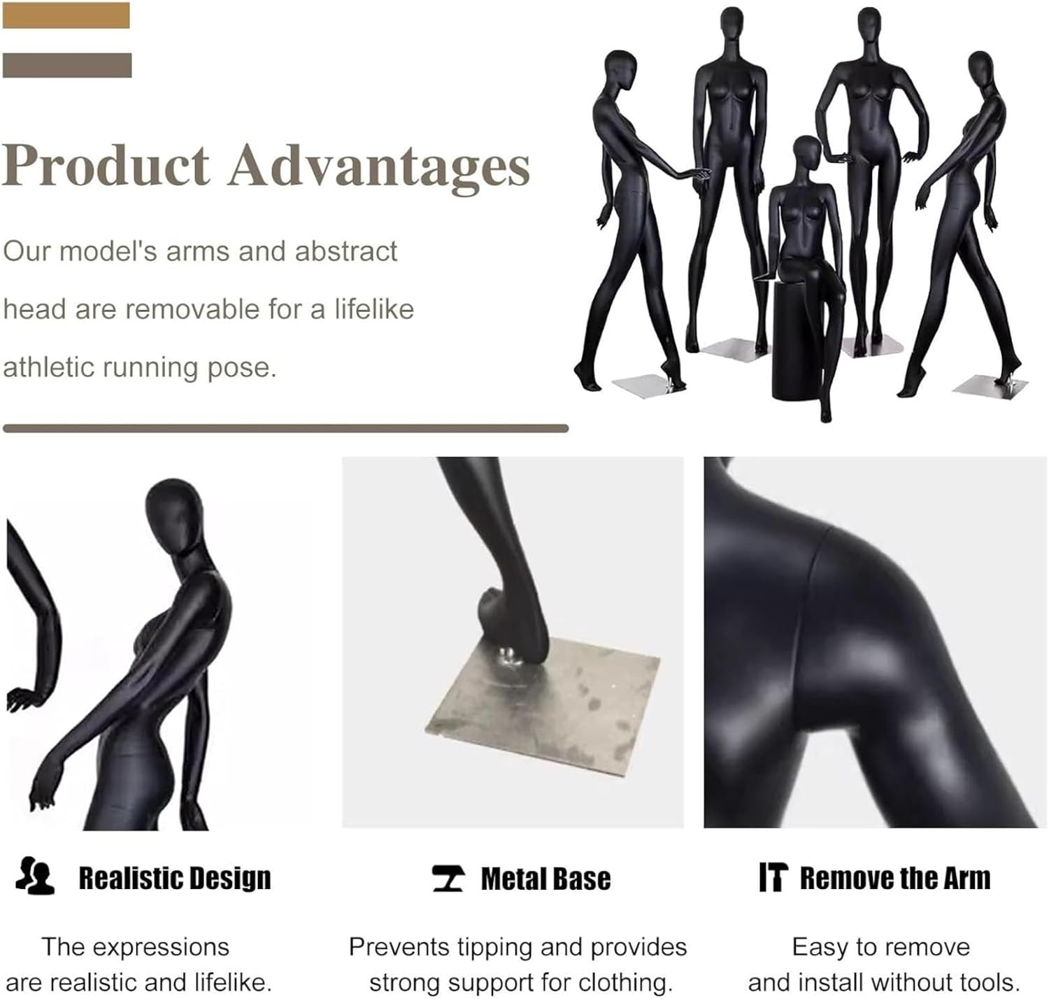 Whole-Body Mannequin Dummy with Detachable Arms & Legs, Torso Clothing Display Model for Retail Shops & Markets (Large)