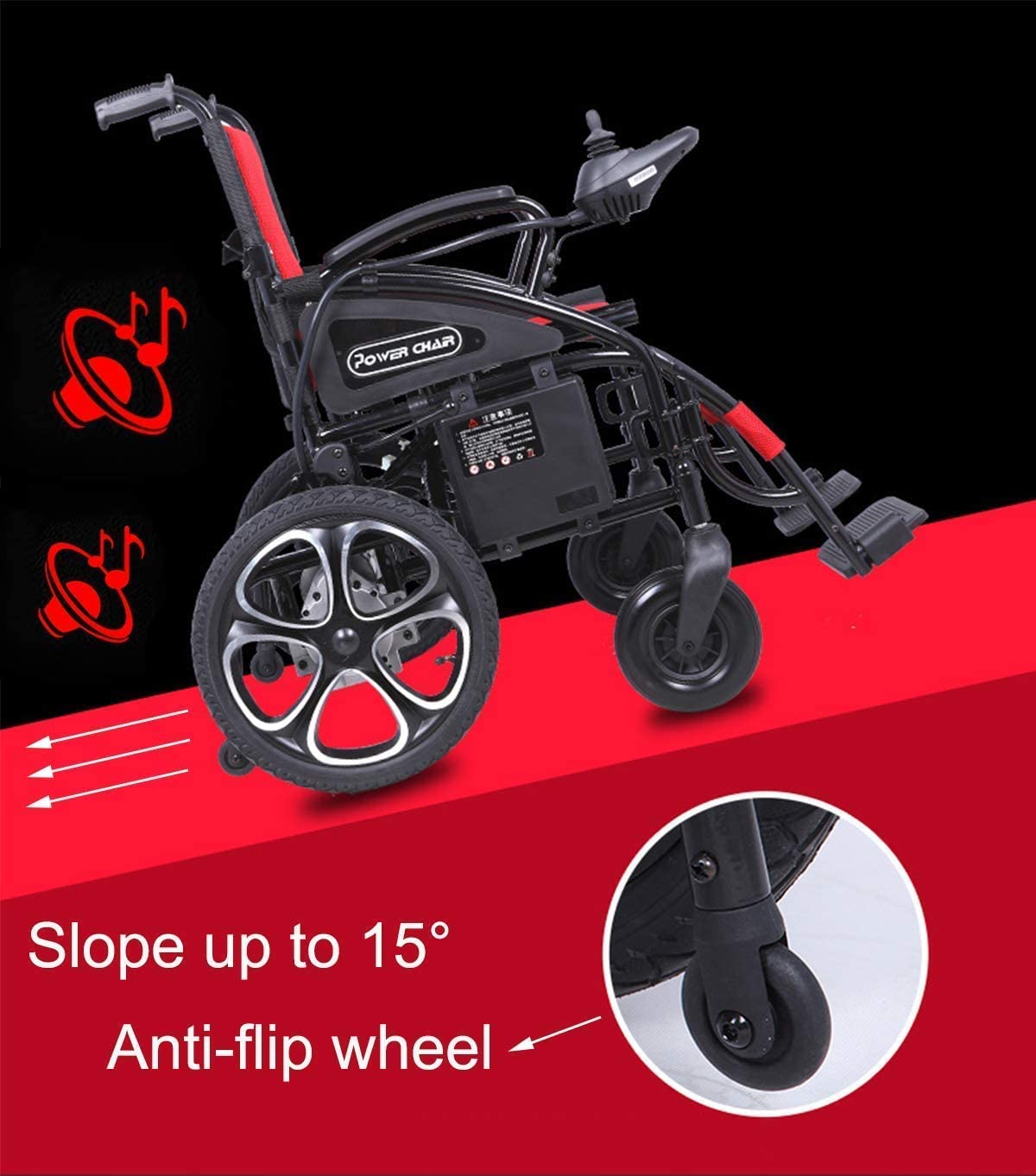 MU Heavy Sedie a Rotelle Elettrica, Sedie a Rotelle Elettriche Pieghevole e Luce, 360; con Porta Usb Di Ricarica Joystick, Peso 100Kg