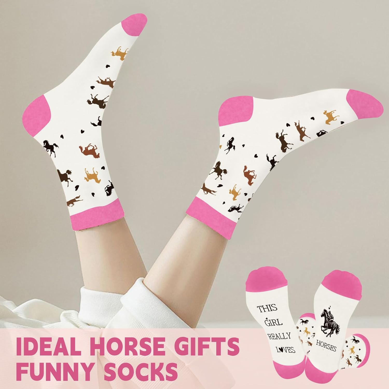 Horse Gifts for Women Horses Stuff Cool Gifts for Horse Lovers Accessories Include Glass Cup Tote Bag Makeup Bag Socks Hair Ties Stickers Card for Birthday Christmas (Classic) - Image 5