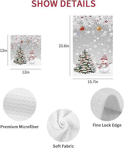 Miniatura 7 de Kitchen Towel 2 Packs Cotton Waffle Weave, Christmas Xmas Tree Ball Snowman Snowflake 16 x 24 Inch Absorbent Quick Drying Dish Towels Clothes for
