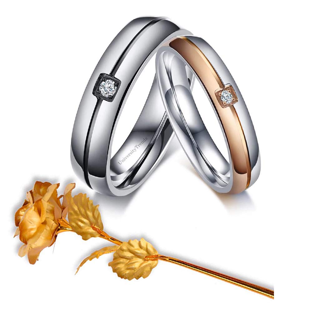 University Trendz Stainless Steel Silver Plated Cubic Zirconia Couple Ring With Artificial Golden Rose Flower Box For Girlfriend, Wife, Lovers Romantic Gift For Valentine Day - Adjustable (B093LW76ST) Amazon Price History, Amazon Price Tracker