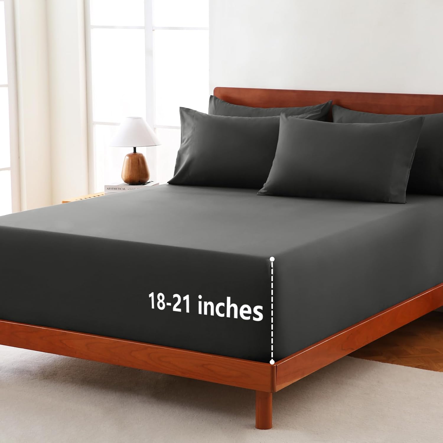 CozyLux Extra Deep Pocket King Size Sheets Set - 6 Piece King Sheets - Luxury Sheet King Size Fits Up to 21 inches Mattresses, Breathable King Sheet Set & Pillowcases - Easy & Secure Fit, Dark Grey - Image 3