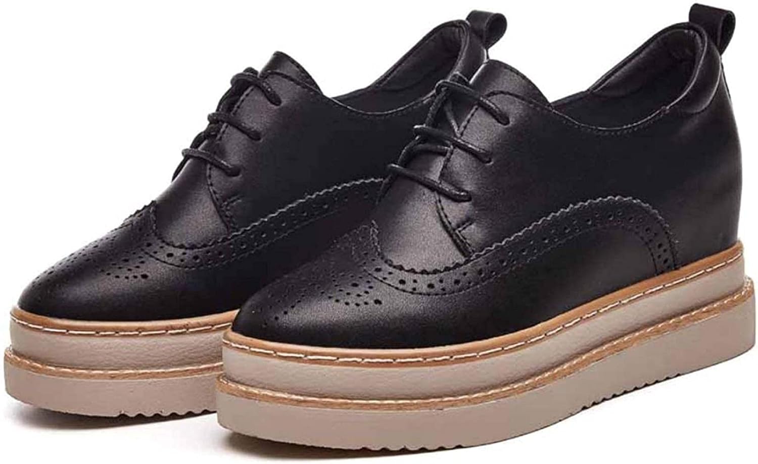 Women's Lace Up Wedge Platform Mid Heel Oxfords Shoes Lady