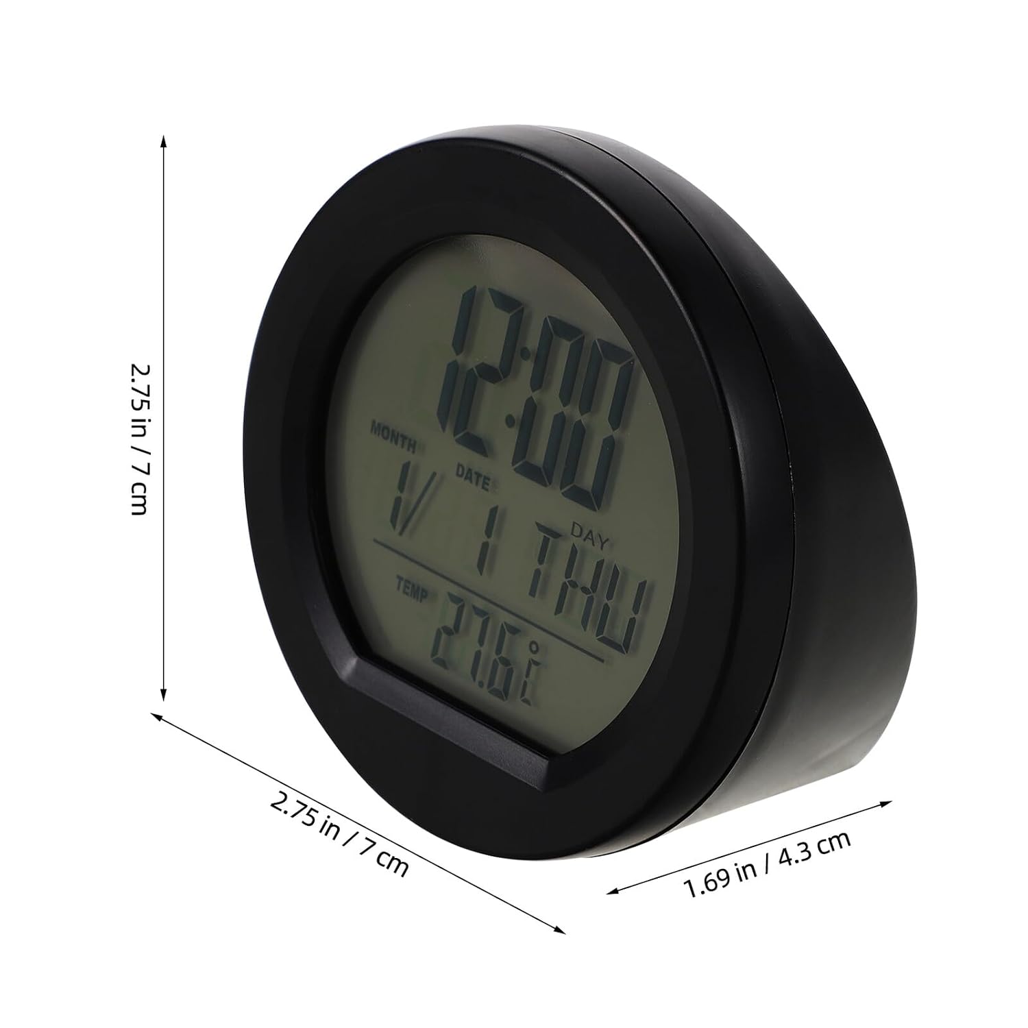 Solar Powered Car Digital Clock with Thermometer and Date Display, Auto Dashboard Temperature Meter with Blue Backlight for Vehicle Interior