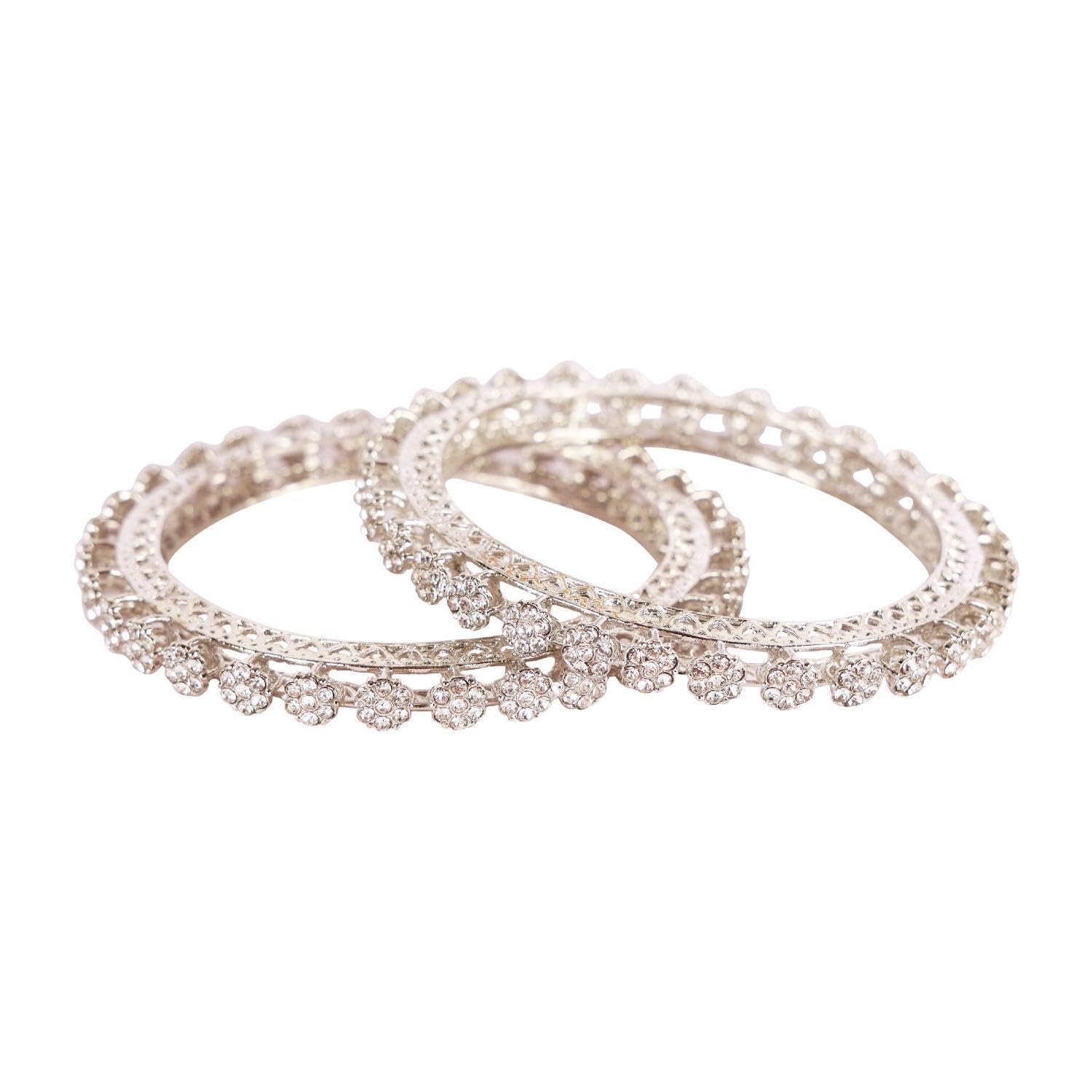 Indian Bangles for Women CZ Crystal Rhinestone Bracelet Bangle Set Bridal Indian Wedding Party Bangles Fashion Statement Jewelry for Women (2 Pcs)