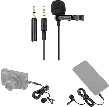 Lapel Lavalier Microphone Clip-on Lav Mic for Sony A7C II ZV-1 II ZV1 ZV-1F RX100 VII A6700 A6600 A6300 A6100 A7IV A7 III II A7S Canon G7X III M50 R50 R100 R RP Nikon Z6 Z7 II Z30 Z50 & More Cameras