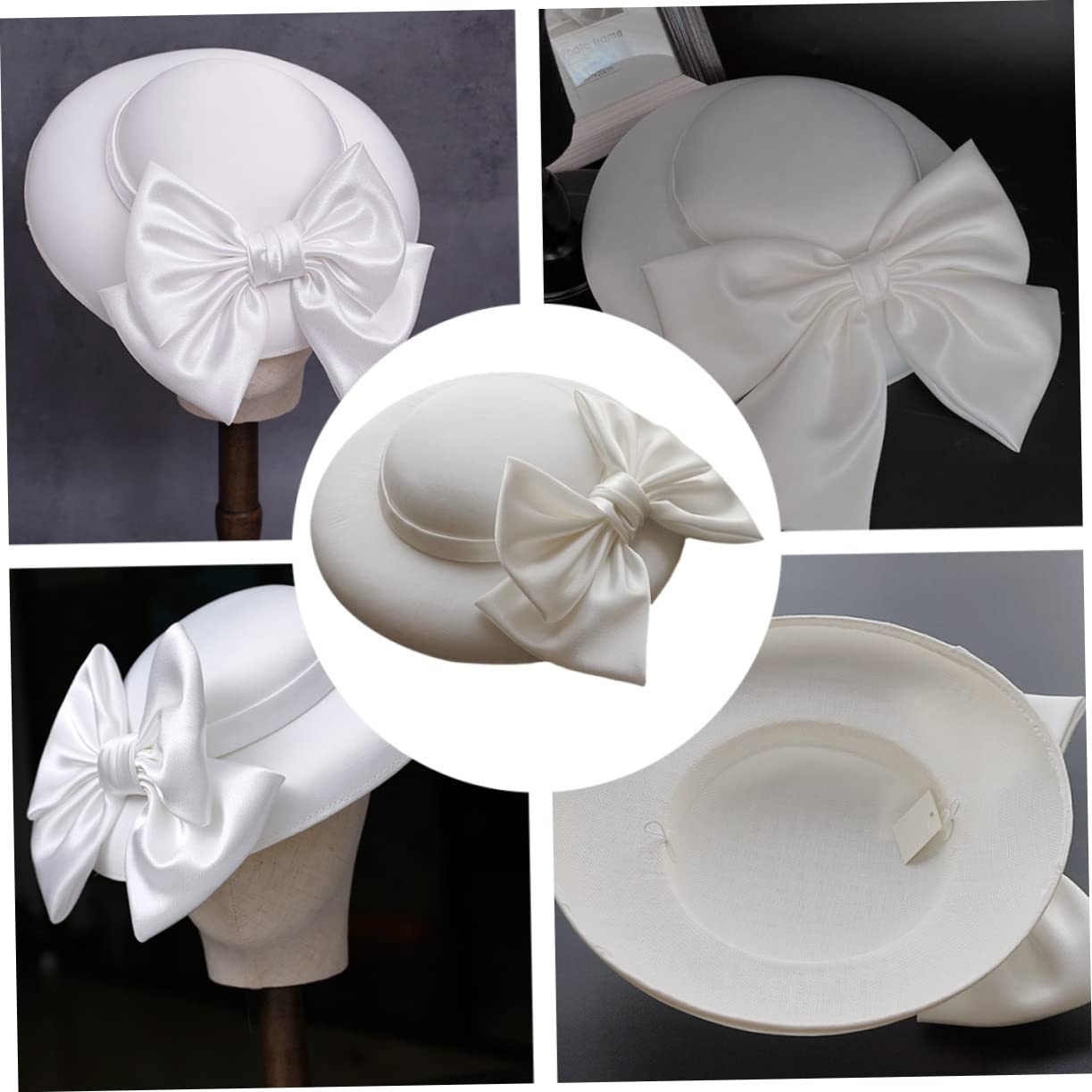 Damen Fascinator Hut FüR Hochzeiten Partys WeißEr Satin Bowler Hut Mit Verstellbarem SchweißBand Eleganter Party Dress FüR Festliche AnläSse Und KostüMpartys