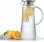 GuDoQi 1.4L Carafe d'eau, Borosilicate de verre Pitcher avec lis, Iced Tea Patcher, boisson froide chaude Café Boissons Carafe