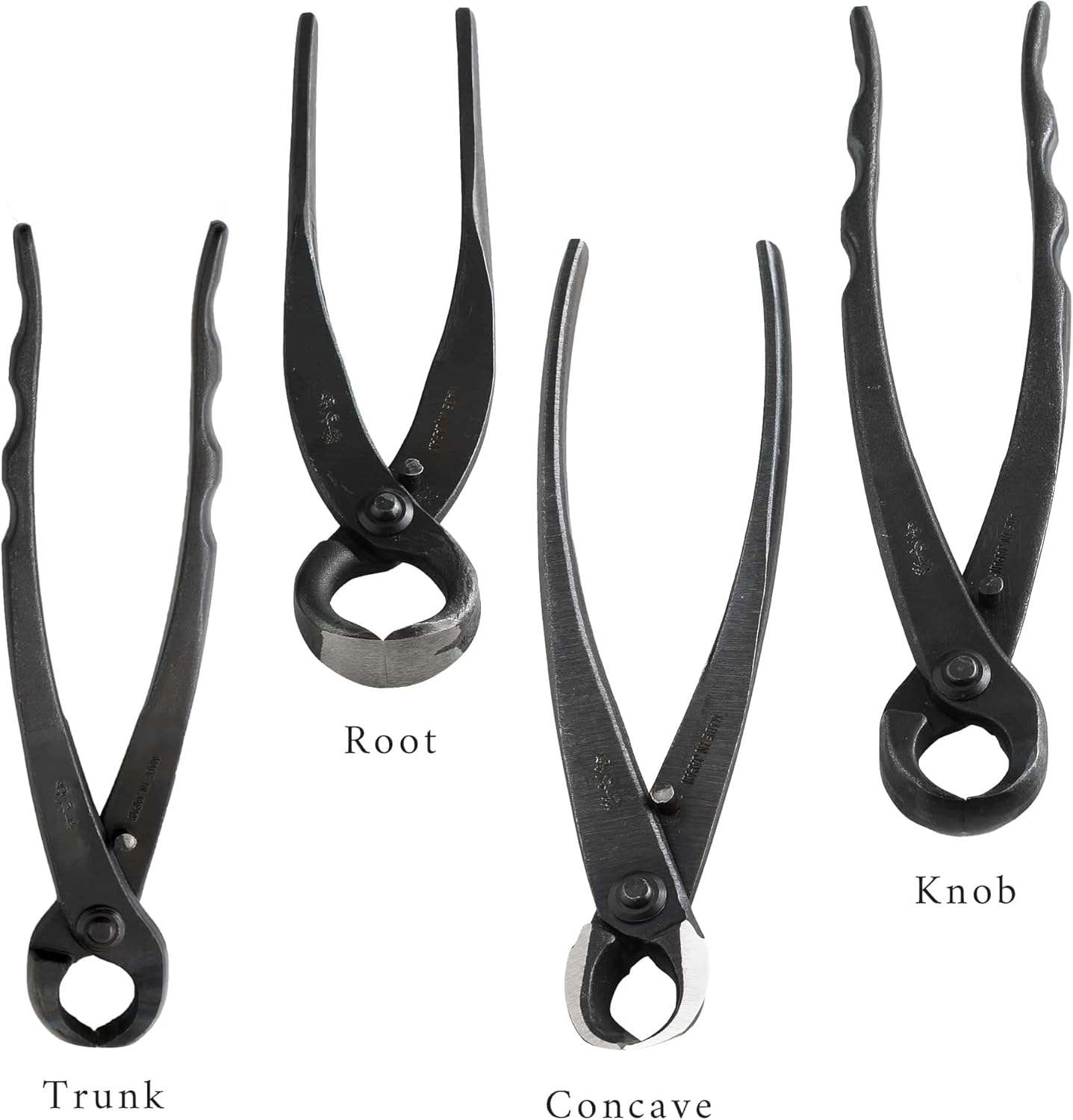Wazakura Made in Japan Complete 6PCS Bonsai Cutter Tools Set with Case: Concave Branch Cutter, Knob Cutter, Jin Plier, Wire Cutter, Trunk Splitter, Root Cutter in Carbon Steel. Bonsai Tool Kit