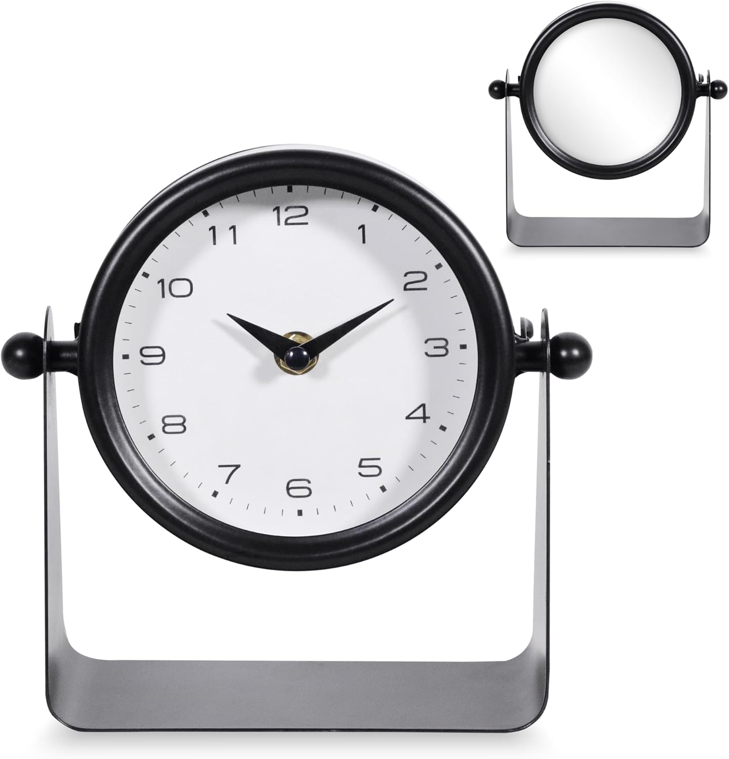 Vintage Mirror Table Clock on Stand, Decorative Desk and Small Clocks Shelf Clock Decorative Battery Operated Table Top Decor for Living Room，Silent Non-Ticking (Black)