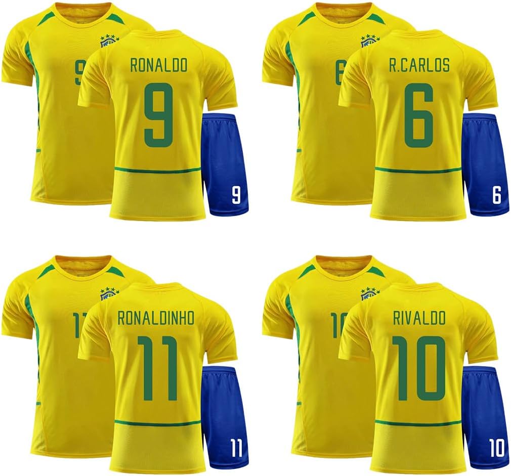 [MYJYG] サッカー ユニフォーム ロナウド ロナウジーニョ ロベルト・カルロス リバウド 2002 日韓 復古版 記念版 上下