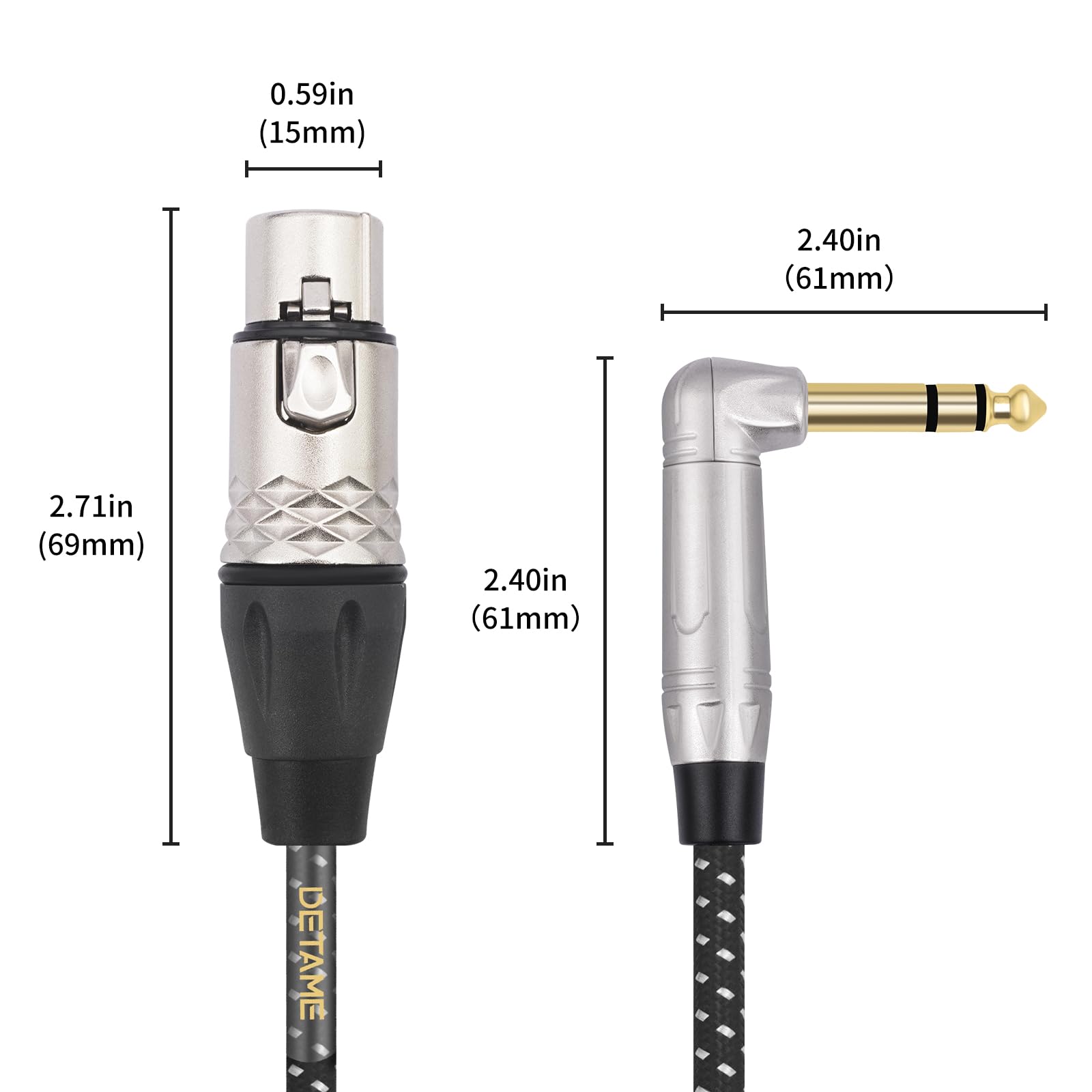 Cable mezclador XLR hembra a ángulo recto 1/4 TRS, ángulo recto de 6,35 mm a 3 pines XLR hembra para amplificador mezclador de micrófono