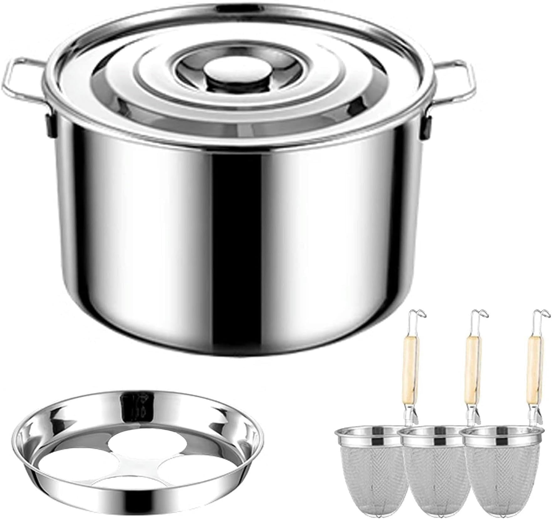 Ollas para pasta, olla para pasta con colador, olla de acero inoxidable para cocinar fideos y verduras, juego de ollas para sopa de 2, 3 o 4 agujeros con tapa, cocina de gas y de inducción (3 agujeros