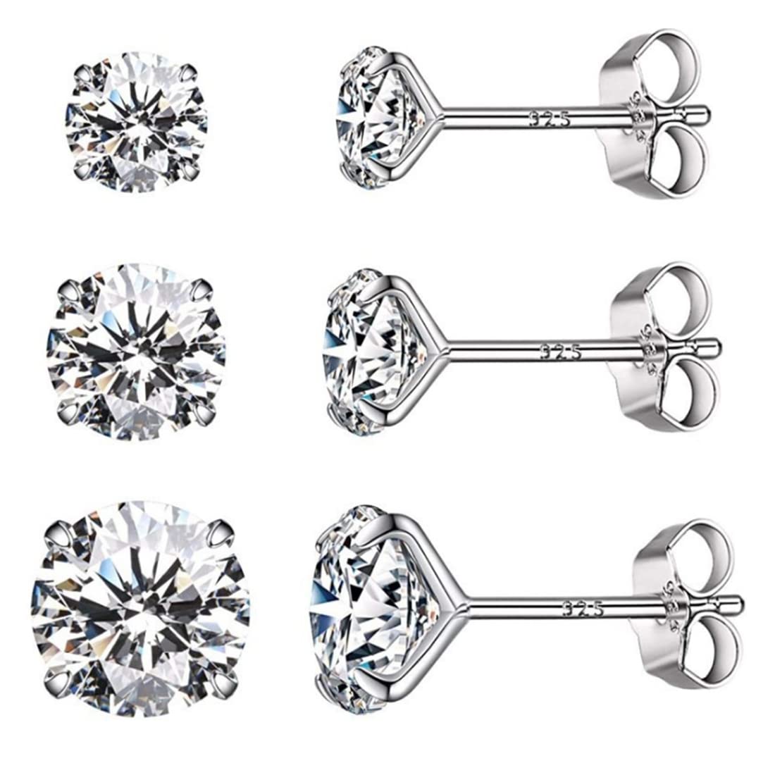 LuLiyLdJ 3 pares de pendientes de mujer Pendientes de diamantes perforados Pendientes de mujer Pendientes de mujer Pendientes de hombre 3, 4, 5 mm