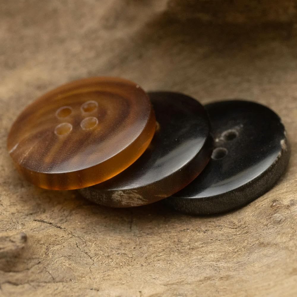 Lot De 7 Boutons Vintage Marron - Effet Corne Avec Touche Violette - Diamètre 2,2 Cm - Réf. 940 - Occasion (France)