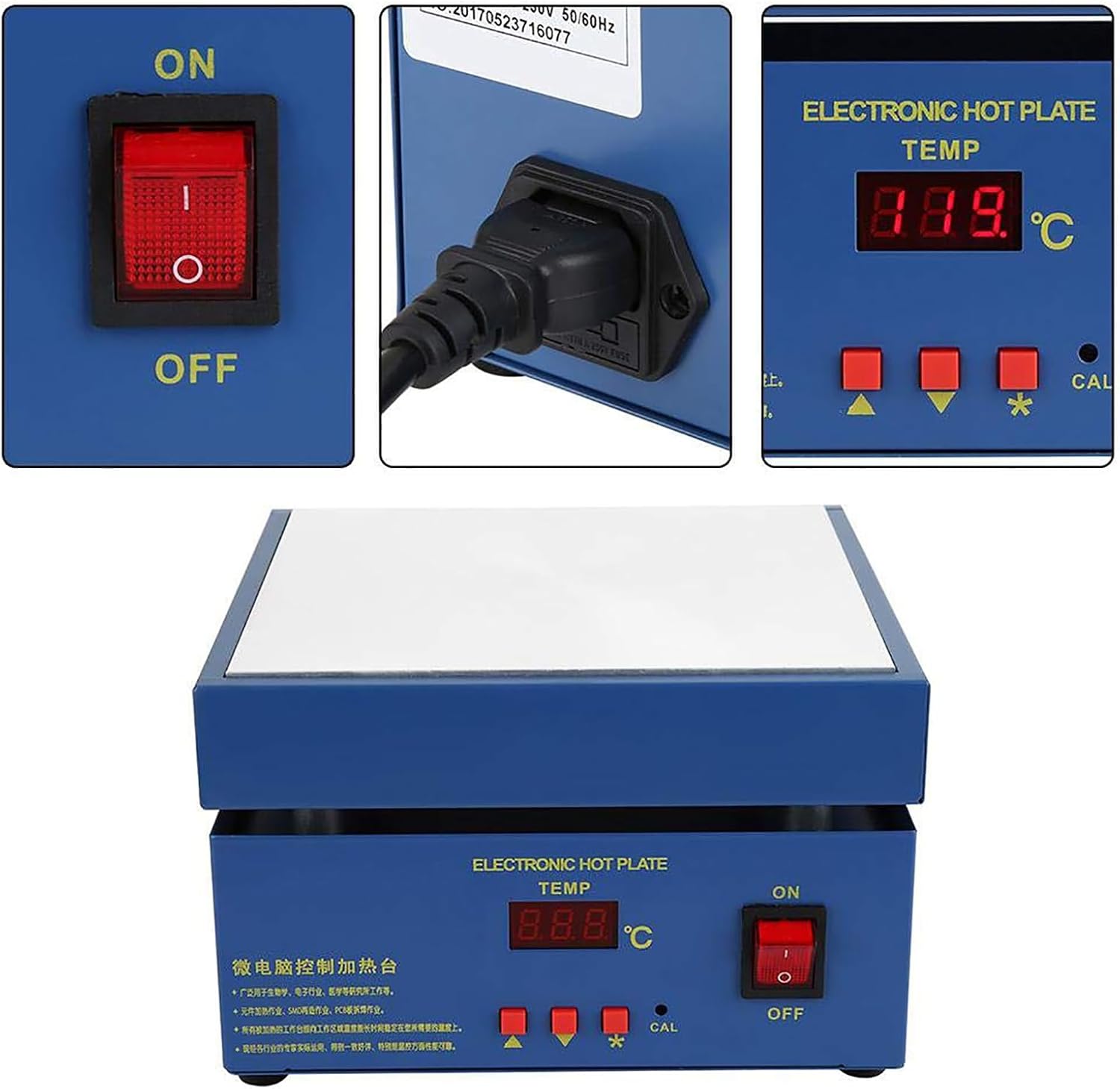 TsoLay PCB Heating Station, 200 * 200mm LED Microcomputer Hot Plate with LED Microcomputer, 350℃ LED Microcomputer Electric Heating Plate Preheating Station for Repair DIY Laboratory LED Lab