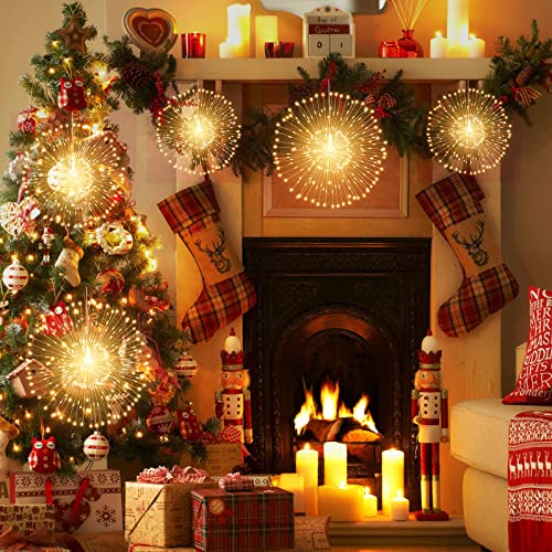 Techip 4 Pcs 225Led Starburst Lights Battery Operated Fairy Lights Copper Wire With Remote 8 Modes Wedding Hanging String Lights Christmas Decorative Lights Outdoor Indoor Decoration,Warm White #TOP3
