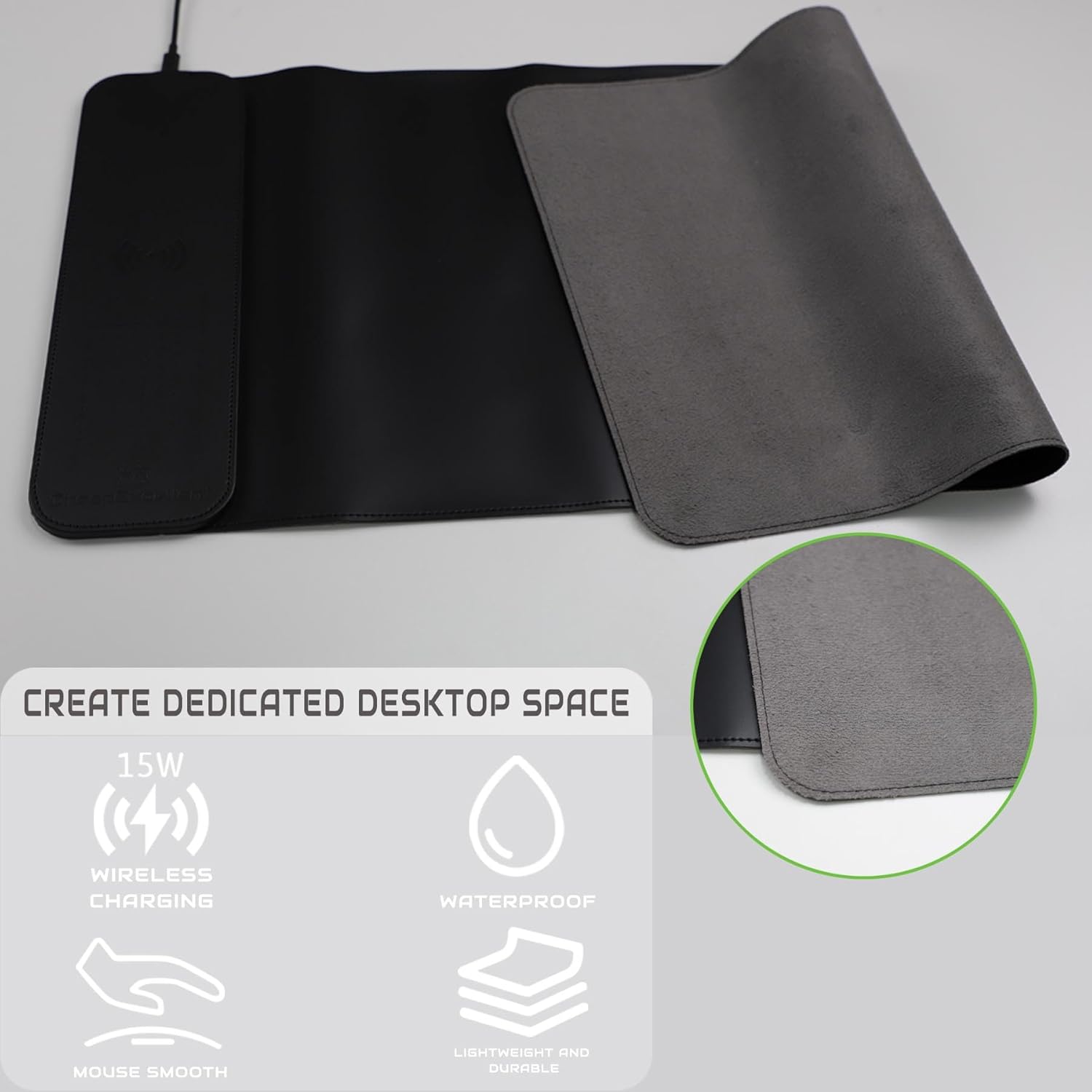 15W Magnetic Wireless Charging Gaming Mouse Pad for MacBook, PC, Laptop - Large 29x13 inch PU Leather, Waterproof Washable Surface with Fast Phone Charger & Non-Slip Base Office Desk Mat(Black, Large)