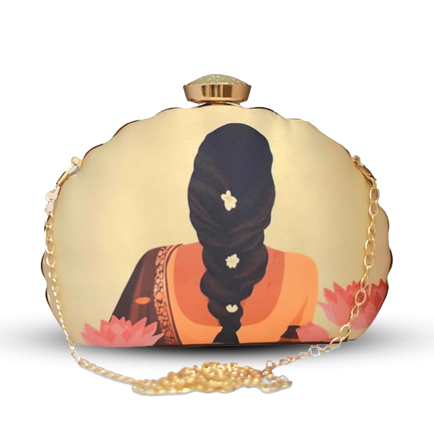 Artklim D- Shaped Black Based Multicolor Floral Clutch Bag For