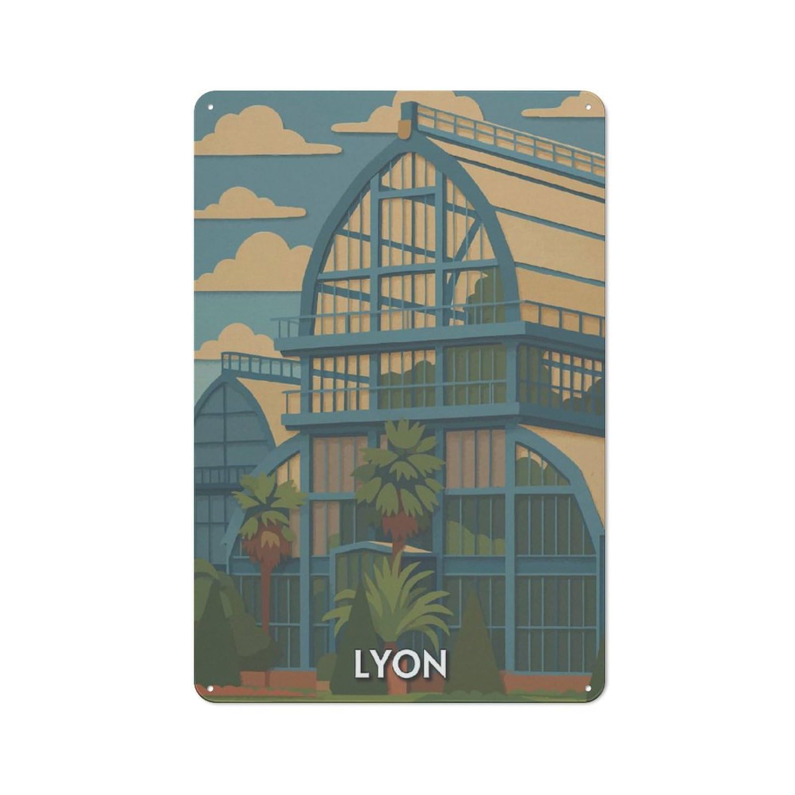 Junmoney Style-23 Lyon France Botanical Garden Illustration Retro Metal Wall Decor 30X20cm, Vintage Metal Sign For Cafe, Pub, Workshop Or Home Bar