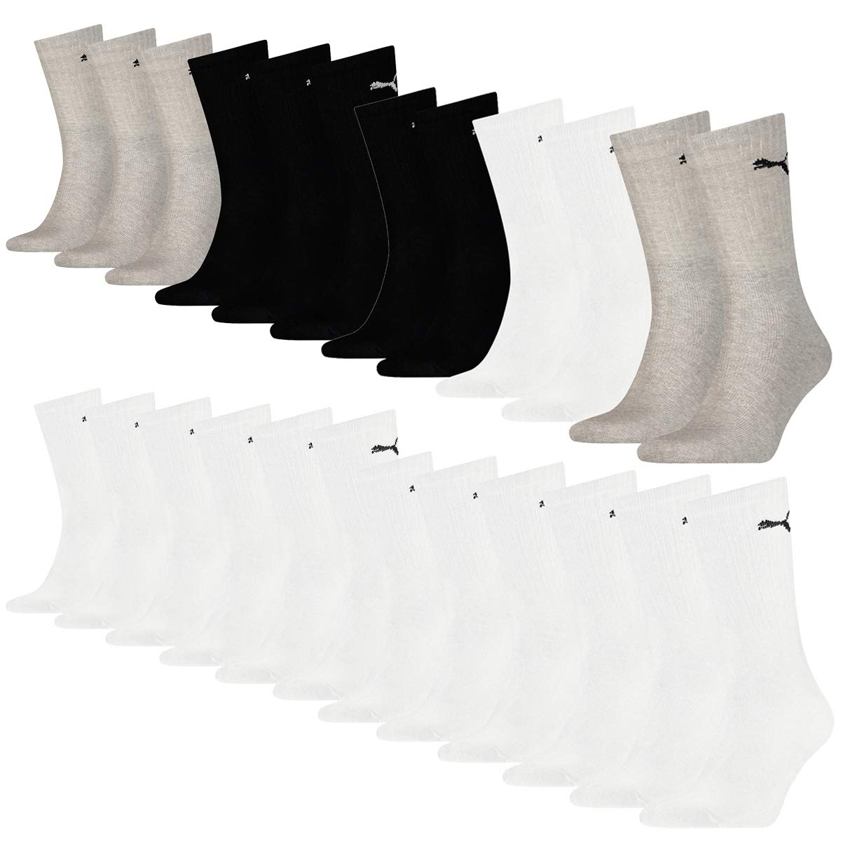 PUMA 18 Paar Sportsocken Tennis Socken Gr. 35-49 Unisex für sie und ihn Farbe:200 - black &