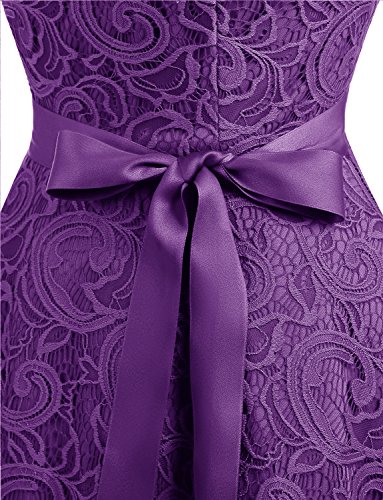 Dressystar 0010 Women Floral Lace Bridesmaid Party Dress Short Prom Dress V Neck Purple L #TOP5