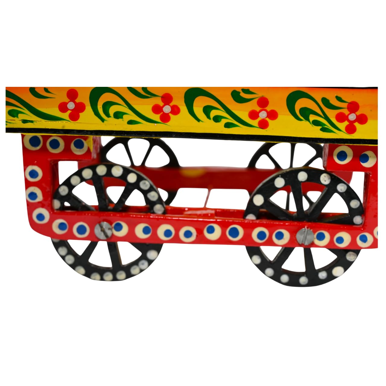 Handcrafted Wooden Decorative Trolley Tray | Traditional Hand-Painted Square Serving & Display Tray with Wheels for Home Decor & Gifting (Yellow) 1