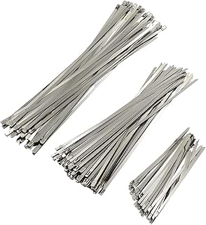 DGOL 110 packs 3 Sizes 304 Stainless Steel Cable Ties Wrap 5.9, 9.9, 11.8 inch Heavy Duty Self Locking Metal Zip Tie Clamps