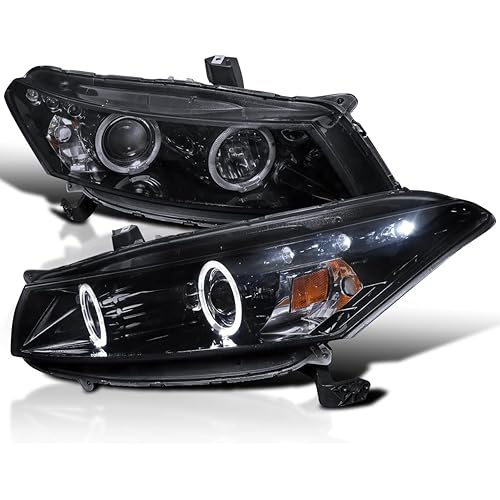 SPEC-D TUNING Dual Halo Projector Headlights Glossy Black Housing Smoke Lens Compatible with 2008-2012 Honda Accord 2 Door Coupe, Left + Right Pair Headlamps Assembly
