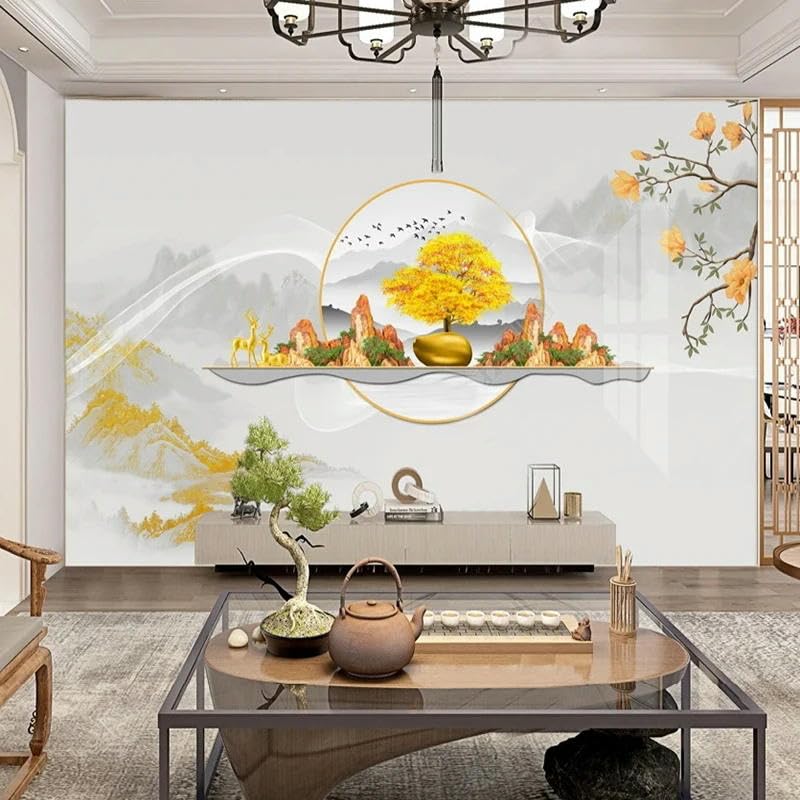 Papier peint mural personnalisé paysage moderne et épuré pour décoration de salon