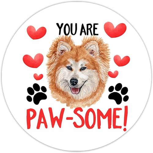 Miniatura 2 de Swavecat Calcomanías de San Valentín Chow Chow Dog Red Heart Label Stickers You are Paw Some Vinilo Adhesivo redondo Adhesivo de San Valentín para