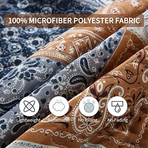 Qucover Super King Bedspreads Lightweight Polyester Reversible Quilted Bed Throw, Grey Brown Patchwork Pattern Quilted Bedspreads with 2 Pillowcase, 250x270 cm