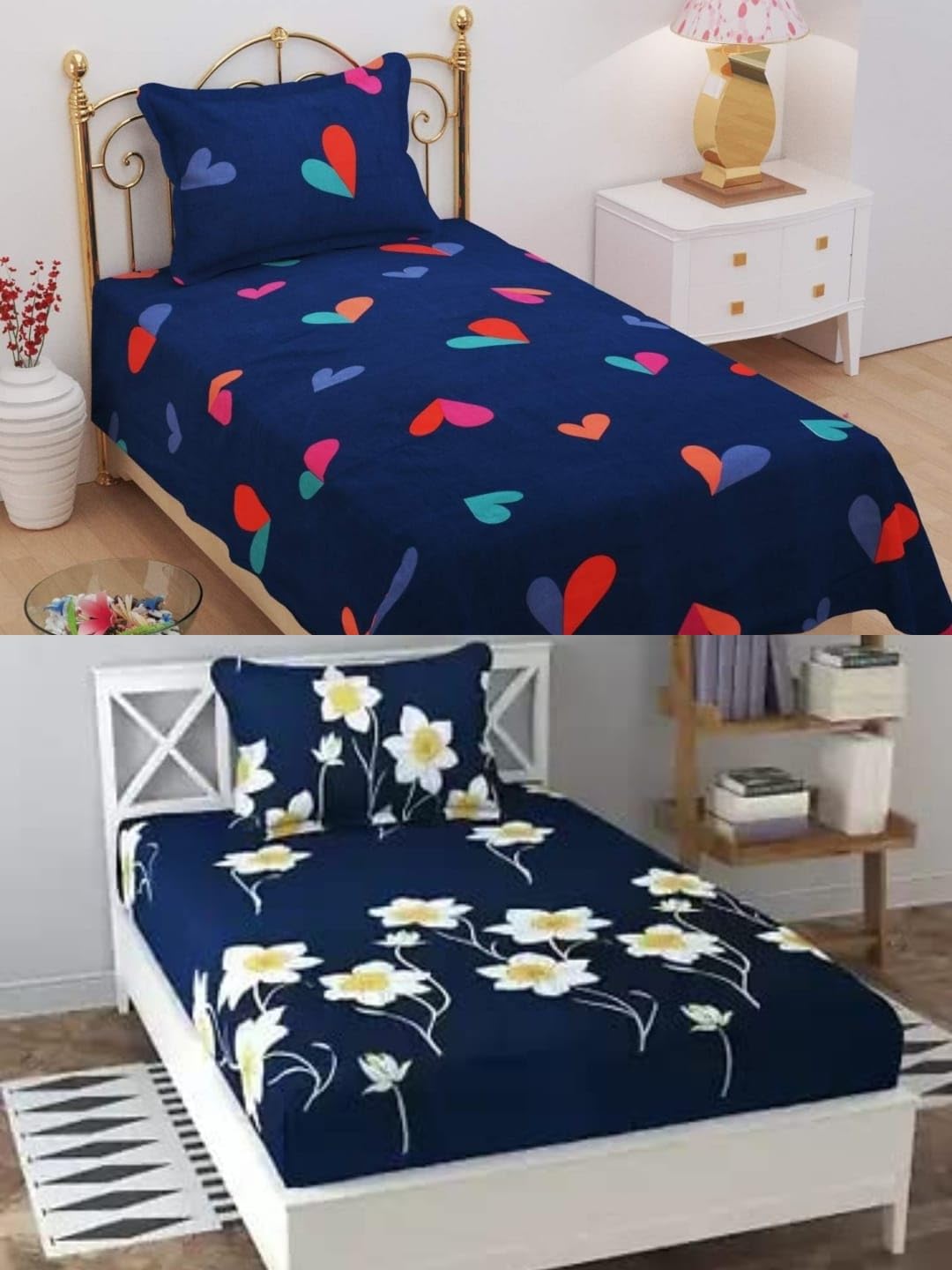 Soniasaa Combo Pack of 2 Single Bedsheet with 2 Pillow Covers 256 TC Soft Brushed Cotton-Blend -Long Lasting & Wrinkle Free Bedsheet for Single Bed Combo Pack Multicolor (B0CVLW9ZFY) Amazon Price History, Amazon Price Tracker