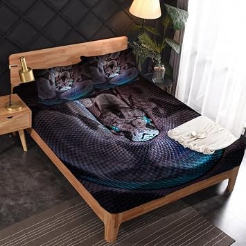 Python Bed Sheets Queen Size - 3D Sheet & Pillowcase Sets - Luxurious 100% Microfiber, High Thread Count Print, Flat Sheet & Deep Pocket Fitted Sheet & 2 Pillowcases