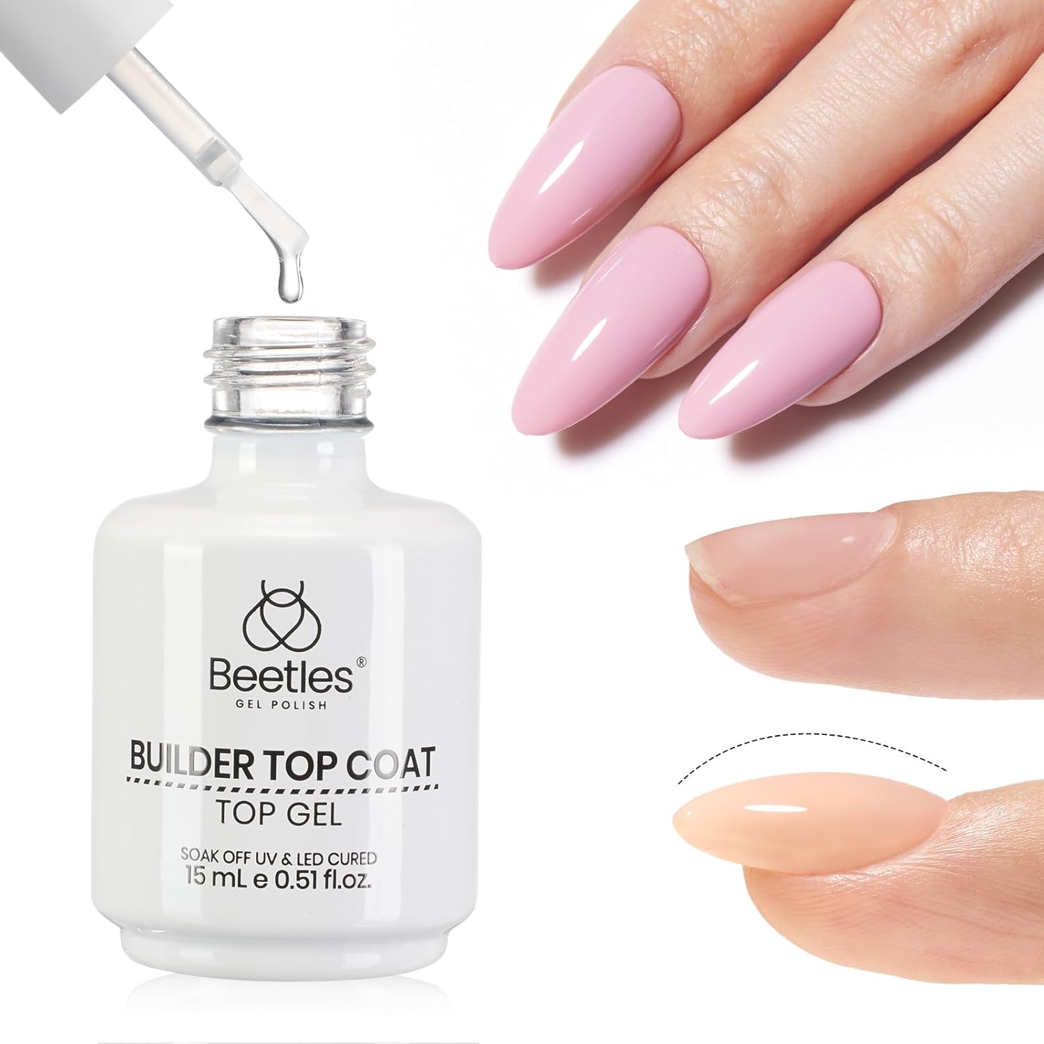 Beetles Rubber Top Coat Gel, 15ml/0.51fl oz No Wipe Builder Top Coat, High Glossy