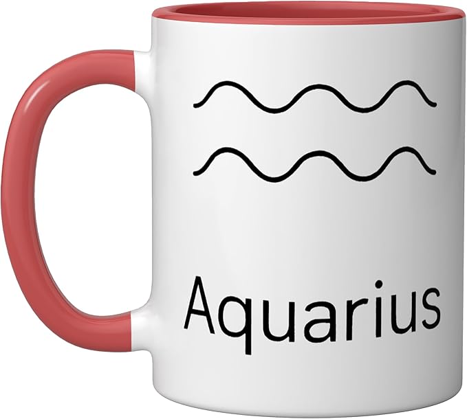 Aquarius Zodiac Symbol Minimal Astrology Sign Ceramic Mug, Red/White