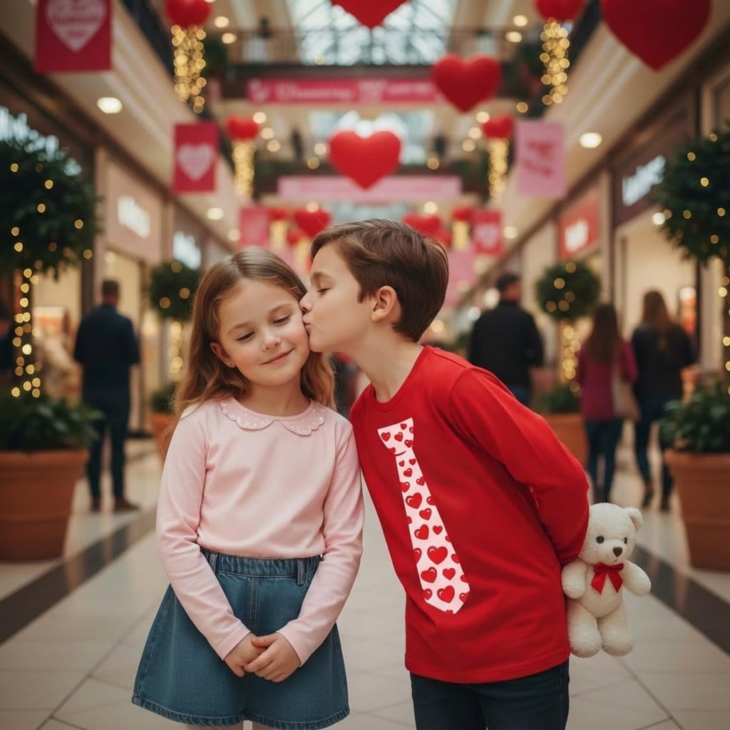 Tstars Red Hearts Tie Kids Valentines Day Shirt - ABC I Love You Long Sleeve Tee for Toddlers & Youth Boys Girls