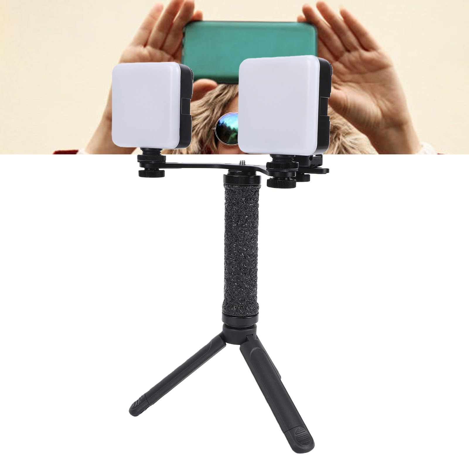 Fockety Luz Selfie para Teléfono, 2 Piezas Luz de Video 5600K de Teléfono Portátil Regulable Iluminación de Fotografía Portátil con Soporte para Grabación de Vlogging