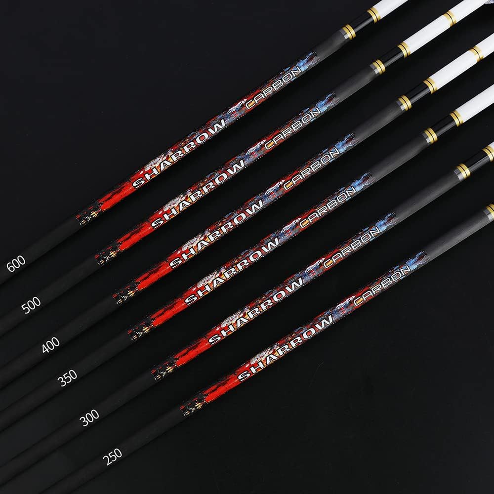 ZSHJGJR 31" Pure Carbon Arrows 250 300 350 400 500 600 Spine Hunting Arrows Feather Fletched Target Practice Arrows for Archery Compound & Recurve & Long Bow 6/12pcs
