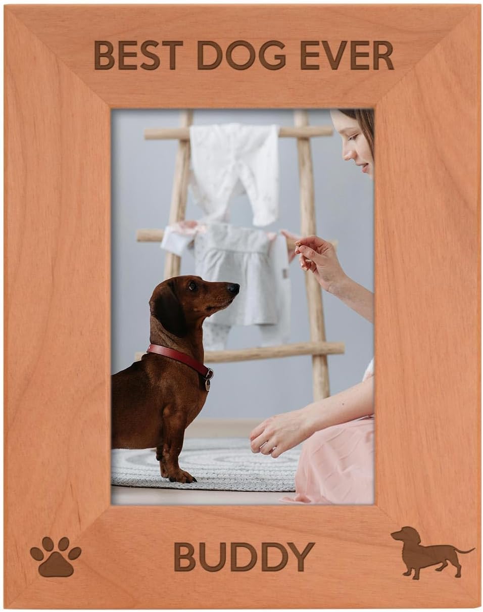 Personalized Gifts Custom Dog Picture Frame Dachshund Your Text Best Dachshund Ever Natural Wood Engraved 4x6 Portrait Picture Frame Wood