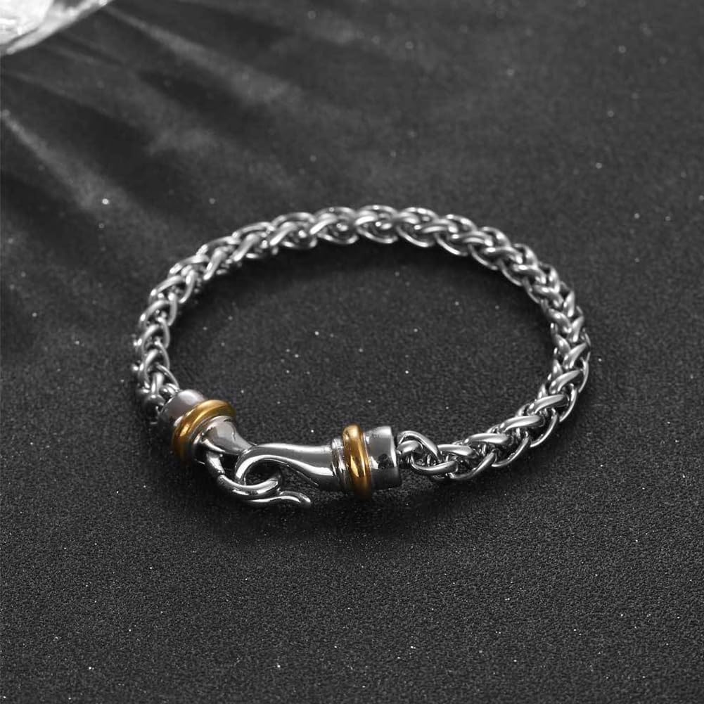 Masculine Titanium Bracelet for Men - Stainless Steel Rope Chain with Gold-Plated Hook Clasp, Minimalist Punk Hip Hop Wristband, 22.5cm (8.86in) - Image 3